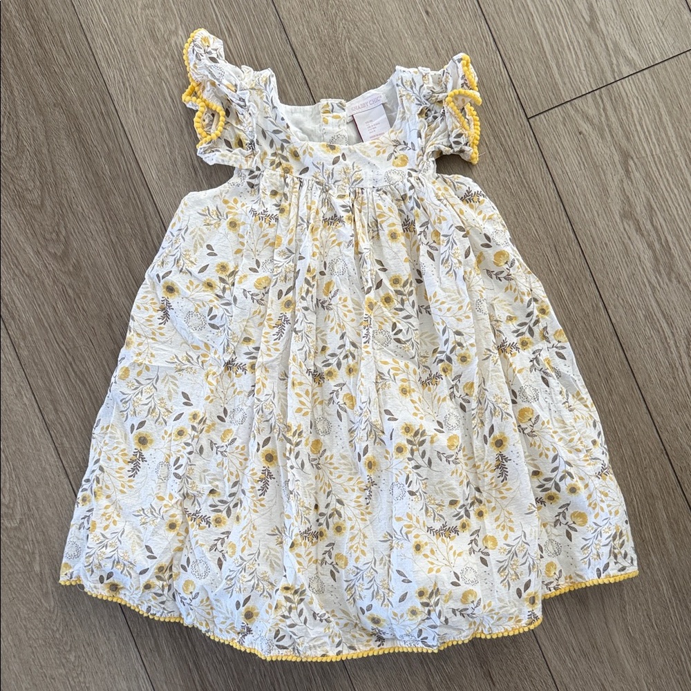 Shabby Chic White Dress with Yellow Floral Trim size 4T